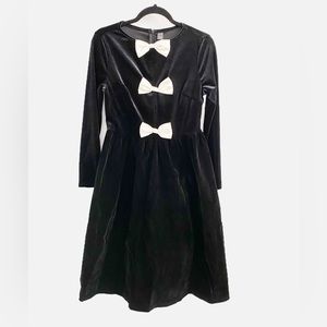 SHEIN Black Velvet White Bow Front Dress